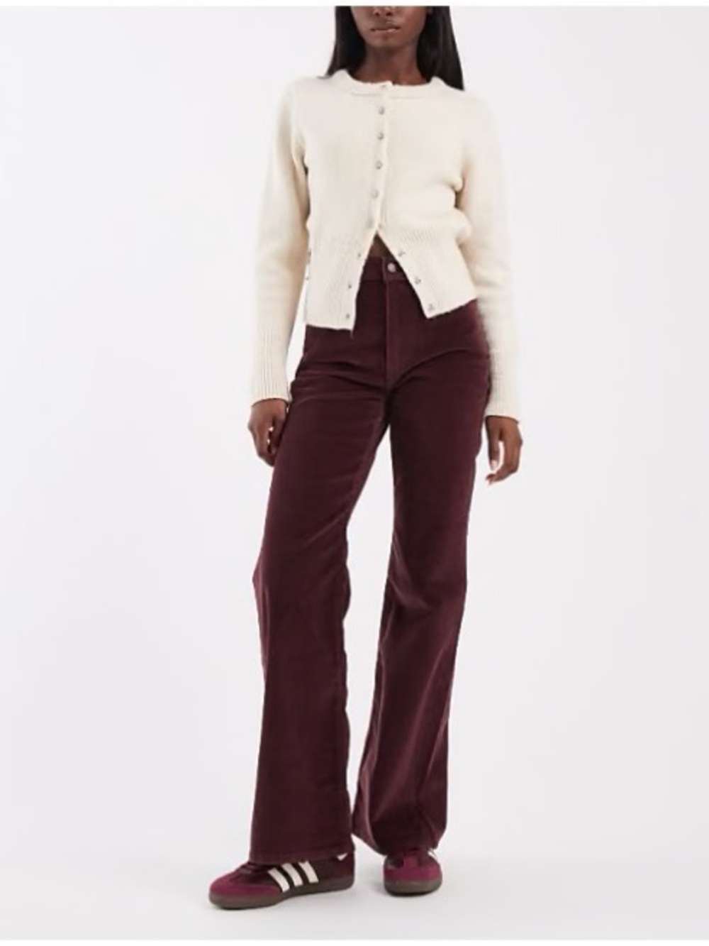 Levi’s Women’s Sz 28 High Rise Ribcage Corduroy Flare Jeans Burgundy Embroidered